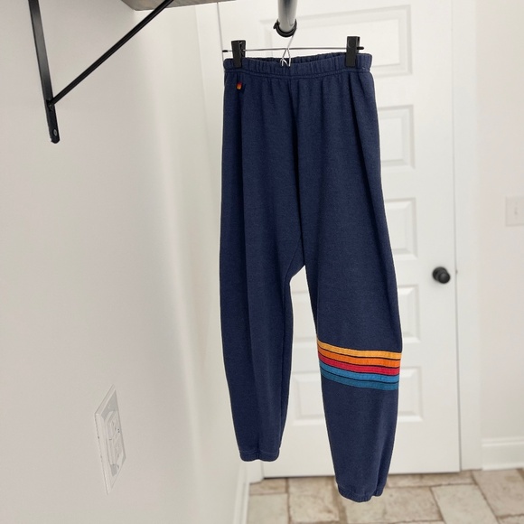 AVIATOR NATION RAINBOW STRIPE SWEATPANTS, NAVY ~ SIZE M - Picture 2 of 6